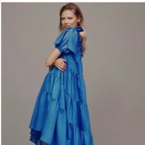 By Anthropologie Off-The-Shoulder Tiered High-Low Midi Dress